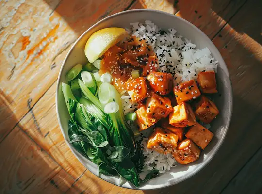 Stashcook | Spicy Honey-Glazed Tofu Rice Bowl