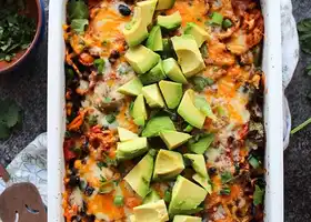 Spiralized Sweet Potato Enchilada Casserole recipe