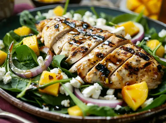 Stashcook | Grilled Chicken Salad with Mango, Spinach & Goat Cheese