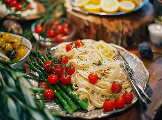 Stashcook | Lemon Garlic Fettuccine with Roasted Asparagus and Cherry Tomatoes