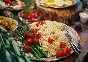 Lemon Garlic Fettuccine with Roasted Asparagus and Cherry Tomatoes recipe