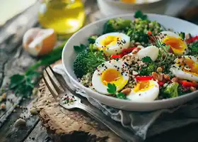 Quinoa Salad with Soft-Boiled Eggs & Roasted Broccoli recipe