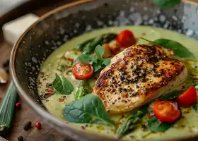 Creamy Asparagus and Spinach Soup with Seared Chicken recipe
