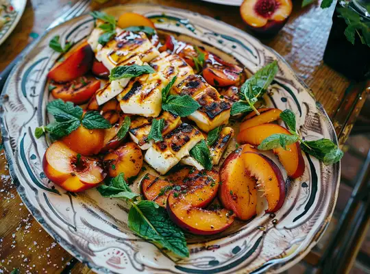 Stashcook | Grilled Halloumi with Peaches and Mint