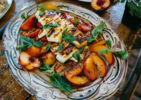 Grilled Halloumi with Peaches and Mint recipe