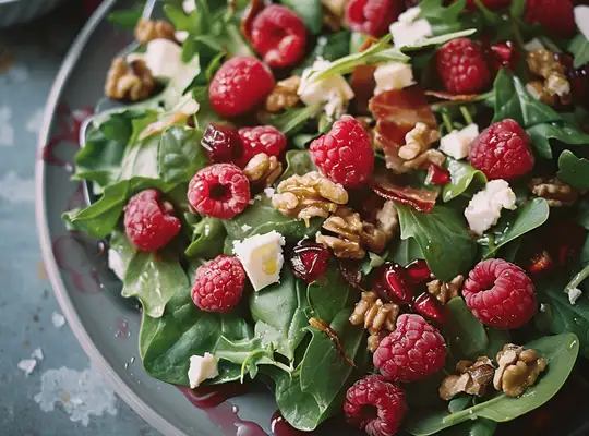 Stashcook | Mixed Greens Salad with Raspberry, Pancetta & Goat Cheese