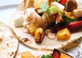 Roasted Butternut Squash Tacos With Crisp Apple and Chipotle-Lime Drizzle [Vegan] recipe