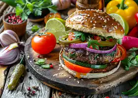 Herbed Beef Burger with Chipotle Mayo & Bell Pepper Zucchini Stir-Fry recipe
