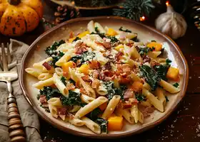 Creamy Butternut Squash Penne with Crispy Pancetta recipe