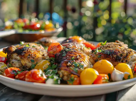 Stashcook | Herb-Crusted Chicken Thighs with Roasted Pepper & Tomato Salad