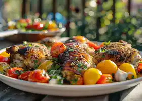 Herb-Crusted Chicken Thighs with Roasted Pepper & Tomato Salad recipe
