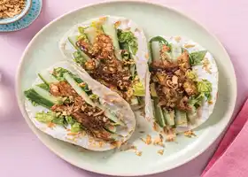 Quick Hoisin Pork Tacos with Asian-Style Salad & Crispy Shallots recipe