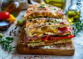 Mediterranean Vegetable and Prosciutto Focaccia Sandwich recipe