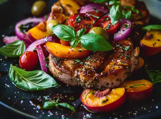 Stashcook | Herb-Crusted Pork Chops with Nectarine & Tomato Salad