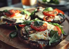 Herbed Chicken Portobello Mushroom Pizzas recipe