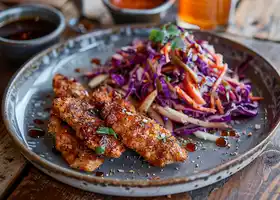 Maple Glazed Chicken Strips with Apple Cabbage Slaw recipe