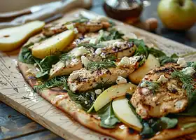 Chicken, Pear & Feta Flatbread with Spinach Salad recipe