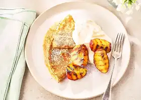 Grilled peaches, pancakes and ricotta recipe