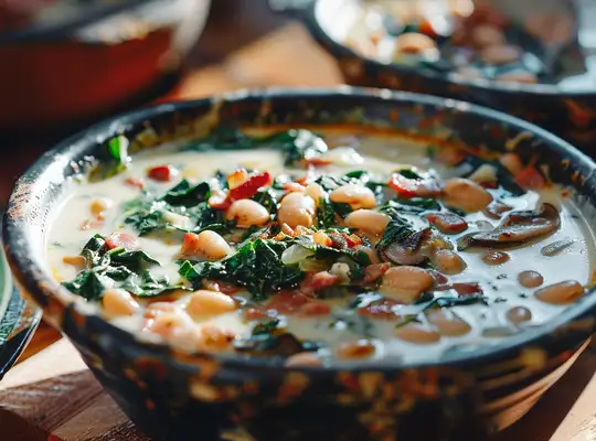 Stashcook | Hearty Bean and Spinach Soup with Alfredo and Bacon