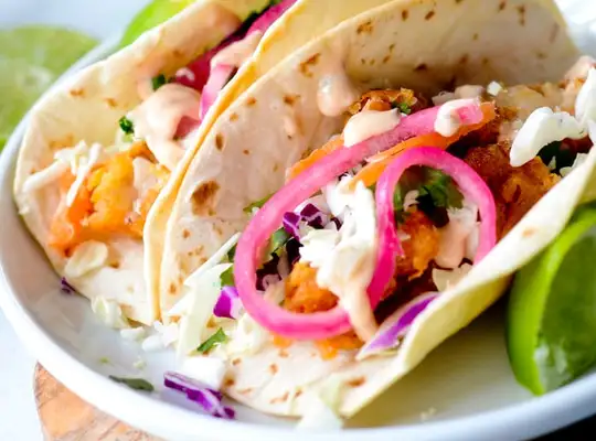 Stashcook | Air Fryer Fish Tacos with Pickled Onions