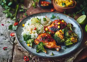 Spicy Coconut Chicken with Lime Broccoli and Chili Corn recipe