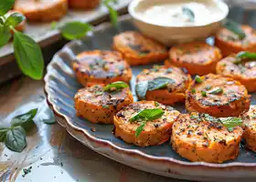 Baked Spiced Sweet Potato Rounds with Creamy Honey-Mustard Sauce recipe