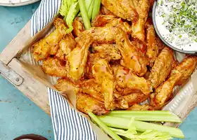 Spicy Oven-Baked Buffalo Wings with Blue Cheese Dip recipe