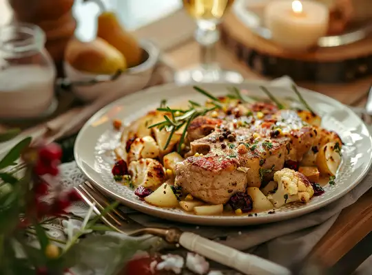 Stashcook | Herbed Pork Chops with Roasted Spiced Cauliflower & Pear Salad