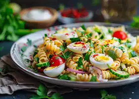 Deviled Egg Pasta Salad with Vegetables recipe