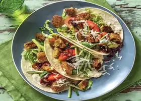 Caesar-Style Falafel Tacos with Parmesan & Caramelised Onion recipe