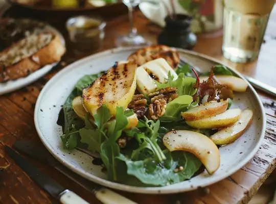 Stashcook | Pear-Gouda Grilled Cheese with Mixed Greens and Walnut Salad
