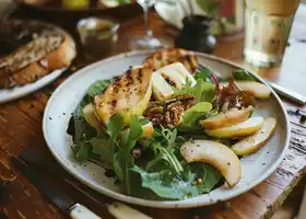 Pear-Gouda Grilled Cheese with Mixed Greens and Walnut Salad recipe