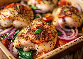 Oven-Baked Mozzarella Chicken with Spinach and Red Onions recipe