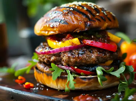 Stashcook | Beef Burger with Smoky BBQ Sauce and Grilled Vegetables