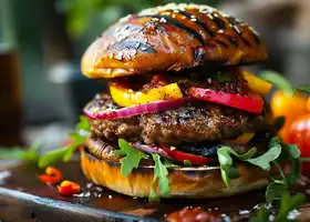 Beef Burger with Smoky BBQ Sauce and Grilled Vegetables recipe