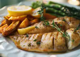 Lemon-Herb Tilapia with Roasted Sweet Potatoes & Asparagus recipe