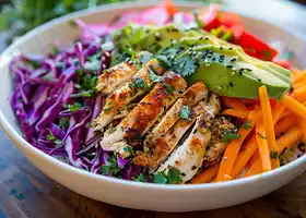 Herbed Chicken Bowl with Rainbow Slaw & Creamy Ginger Dressing recipe