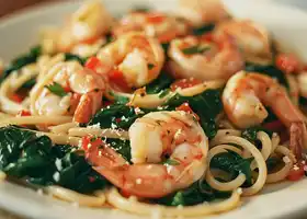 Shrimp and Spinach Pasta with Red Pepper Sauce recipe