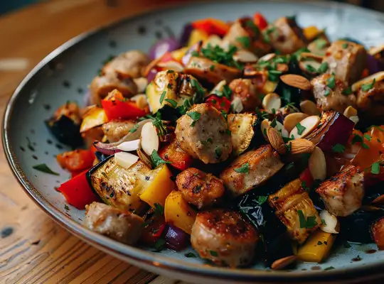 Stashcook | Roasted Chicken Sausage and Mixed Vegetables with Almonds