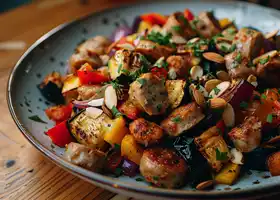 Roasted Chicken Sausage and Mixed Vegetables with Almonds recipe