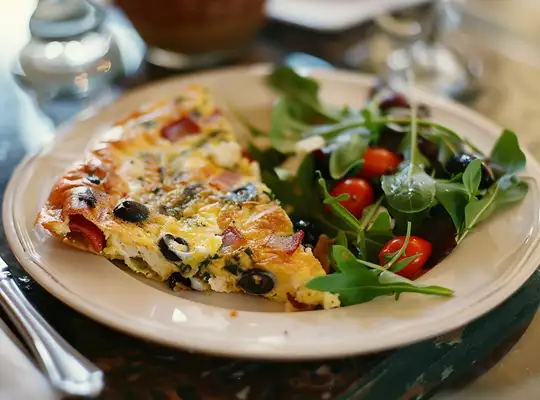 Stashcook | Mediterranean Vegetable Frittata with Crispy Bacon & Mixed Greens