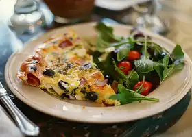 Mediterranean Vegetable Frittata with Crispy Bacon & Mixed Greens recipe