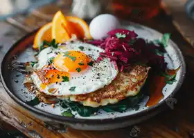 Herbed Potato Pancakes with Beet Slaw & Fried Eggs recipe