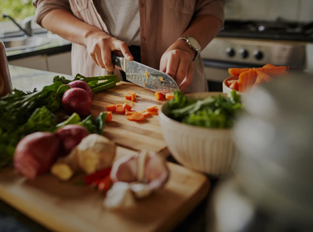 Kitchen counter with food being prepared