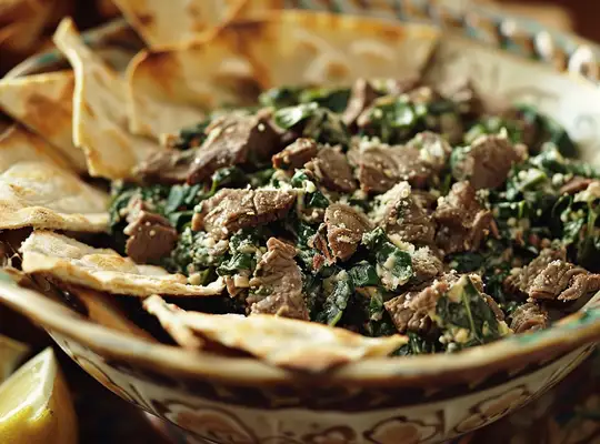 Stashcook | Beef and Spinach Caesar with Toasted Pita Chips
