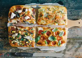 Potato focaccia with four yummy toppings recipe