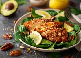 Pecan-Crusted Chicken with Spinach Salad & Honey-Mustard Dressing recipe