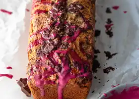 Dark Chocolate Banana Bread with Beetroot Coconut Cream Glaze [Vegan, Gluten-Free, Oil-Free] recipe