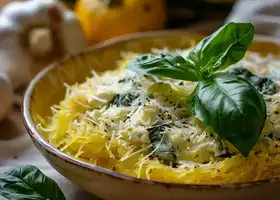 Baked Spaghetti Squash with Creamy Garlic Spinach Sauce recipe