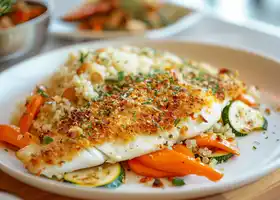 Almond-Crusted Tilapia with Zucchini & Carrot Stir-Fry and Quinoa recipe
